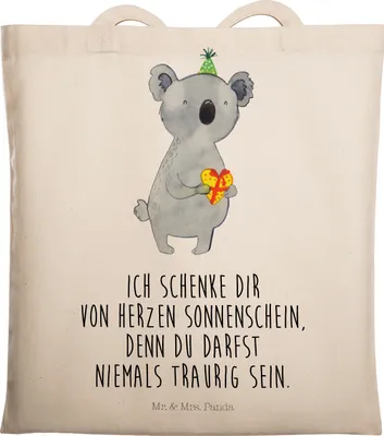 Produktbild von Mr. & Mrs. Panda Schultasche Koala Geschenk - Transparent - Geburtstag, Party, Jutebeutel, Tote Bag, Laptoptasche, Tasche, Baumwolltasche
