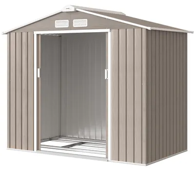 Produktbild von Metall-Gartenhaus mit Belš¹ftung und doppelter Schiebetš¹r, 2,1 x 1,3 m, hellbraun