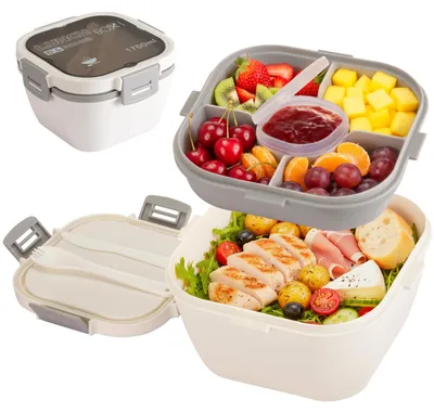 Produktbild von Bento-Box 1700 ml Salat-Lunchbox für unterwegs | Auslaufsichere Lunchbox mit Fächern | Ideal für Arbeit & Schule | Inklusive Besteck | BPA-frei | Mikrowellen- und kühlschrankgeeignet
