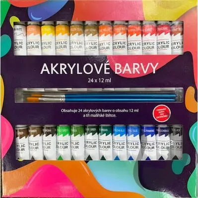 Obrázok produktu pre Akrylové farby 24x12ml so štetcami 3ks aj na keramiku, sklo, kamene