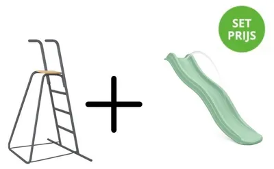 Productafbeelding van Glijbaan 1,75 m met losse trap en wateraansluiting pastelgroen