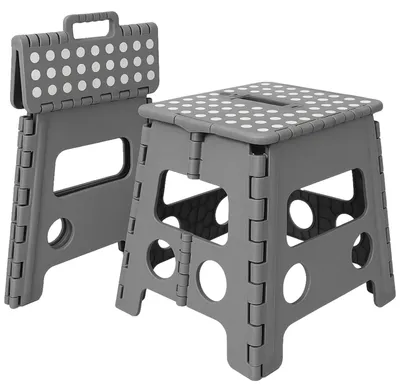Produktbild von Klapphocker Tritthocker klappbar rutschfest 32 cm bis 150 kg, grauer Kunststoff-Hocker, Trittstufe für Küche Bad Haushalt