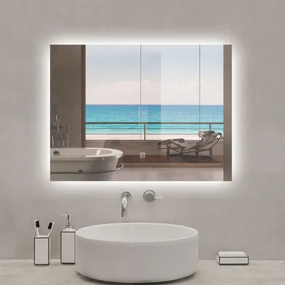 Image de Miroir de salle de bain LED, 90x70cm, mémoire + dimmable + anti-buée, IP44, 6000K blanc