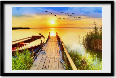 Produktbild von Bild 60x40 MDF-Rahmen, Wandkunst Boot und Pier