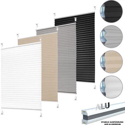 Produktbild von Plissee Faltrollo Jalousie Klemmfix ohne Bohren Alu Profil blickdicht Rollo hellgrau 35cm 70 - 100cm