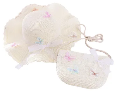 Produktbild von Strohhut für Damen (56-58 cm Hutumfang), Sommer-Strandhut, Sonnenhut und Strohtasche im Set