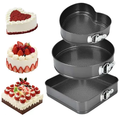 Imagen del producto de Omgoods - Juego de moldes para tartas - 3 piezas: forma de corazón, redonda y cuadrada, para tartas y pizzas