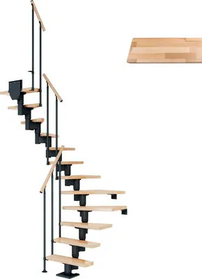 Produktbild von Pertura Mittelholmtreppe Spiros Buche Leimholz Anthrazit 1/2-gewendelt 65 cm 14 Stufen / 15 Steigungen Stabgeländer Anth