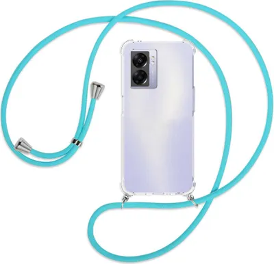 Produktbild von Handykette Backcover-Schutzhülle mit Band (Metall silberfarben) für Realme Narzo 50 5G, A57 / A77 - türkis