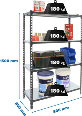 Obrázok produktu pre Kovový regál SIMONCLICK MINI 4/300 1500 ANTRACITE/GALVA