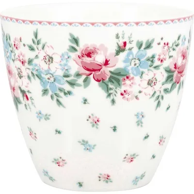 Produktbild von Greengate Latte Cup Becher CLARA Weiß mit Blumen Kaffeebecher