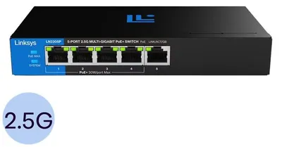 Produktbild von Linksys LN2305P-KE, Unmanaged, L2, 2.5G Ethernet (100/1000/2500), Power over Ethernet (PoE), Rack-Einbau, Desktop