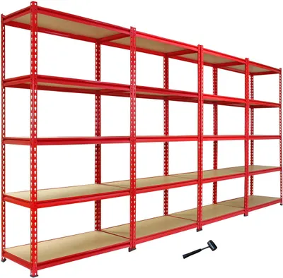 Image de Monster Racking 4 x Z-Rax : rayonnage pour charges lourdes, rayonnage de stockage, rayonnage de garage, rayonnage en acier, rayonnage industriel, rayonnage d'atelier, rayonnage de cave, rayonnage métallique 90 cm x 45 cm x 183 cm, rouge, 100 % sans vis
