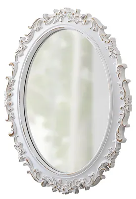 Produktbild von Wandspiegel Oval Holzrahmen Weiß 54 x 41 cm Barock Rustikal Hängespiegel