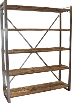 Immagine prodotto di Milani Home - scaffale aperto in legno riciclato e metallo, stile industrial, 118 x 37 x 218 cm