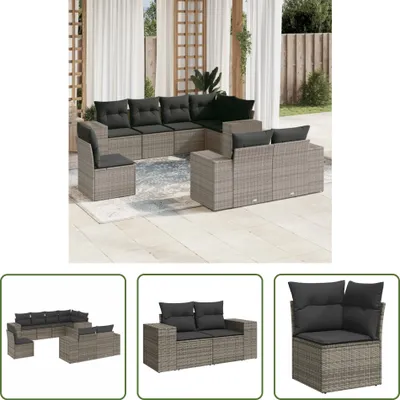 Produktbild von The Living Store 8-tlg. Garten-Sofagarnitur mit Kissen Grau Poly Rattan