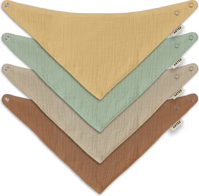 Produktbild von Musselin Halstücher Set 4 Stück Größe M Dreieckstücher Spucktücher Baumwolle Lätzchen Baby und Kleinkind