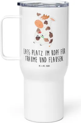 Produktbild von Mr. & Mrs. Panda Thermobecher Kuh - Weiß - Geschenk, Träume, Spruch, Teetasse, Trinkgefäß, thermosbecher, Hof, To-Go-Becher, Bauernhof, Milch, Mehrwegbecher