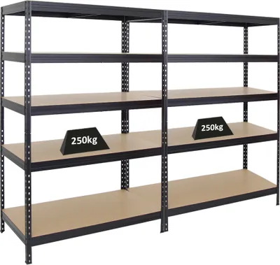 Produktbild von Mega Deal | 2x Schwerlastregal Rivet | HxBxT 180x120x60 cm | Fachlast 250kg | Schwarz
