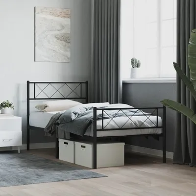 Image de Maison Exclusive - Sommier avec tête et pied de lit en métal noir 100x190 cm