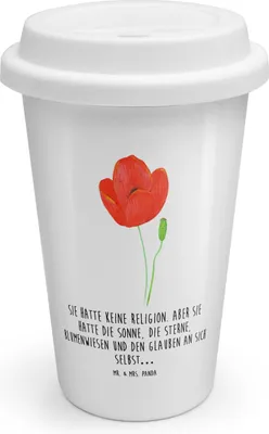 Produktbild von Mr. & Mrs. Panda Thermobecher Blume Mohnblume - Weiß - Geschenk, Religion, ToGo Kaffeebecher, Isolierbecher, Blumen, Selbstliebe, Glaube, Motivation, Coffee Becher, To Go