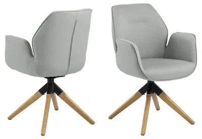 Image de Aura Chaise de salle à manger avec pieds en chêne, avec dossier et accoudoirs, gris clair.