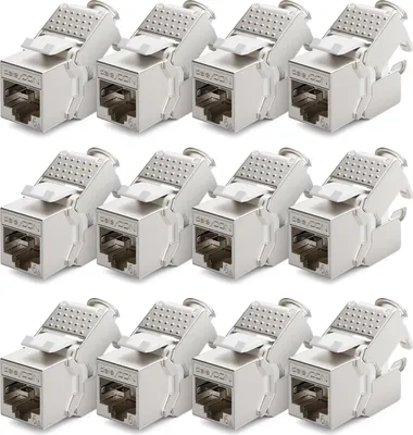 Produktbild von deleyCON 12x Keystone Modul CAT 6a Jack - Vollgeschirmt STP RJ45 Buchse Werkzeugfrei Dank Snap-In Montage CAT Rohkabel 500Mhz 10GBit/s
