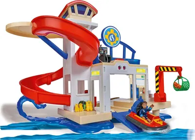 Immagine prodotto di Simba Sam Neue Wasserwacht, Spielset, Feuerwehrmann, Einsatzzentrale, Spielzeug, mit Rutsche und Sound, 109252518