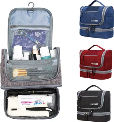 Produktbild von Große Kulturbeutel, Kulturtasche zum Aufhängen, Kosmetiktasche, Reise Waschtasche, Trockene Nasse Trenntasche Rot