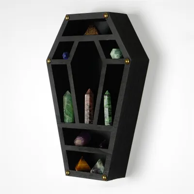 Produktbild von Skye Decor, Cry038, Dekoratives Wandregal aus Holz, Schwarz, 100 % MASSIVES HOLZ, 22 x 6 x 33 cm