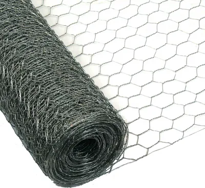 A roll of hexagonal wire mesh on a white background.