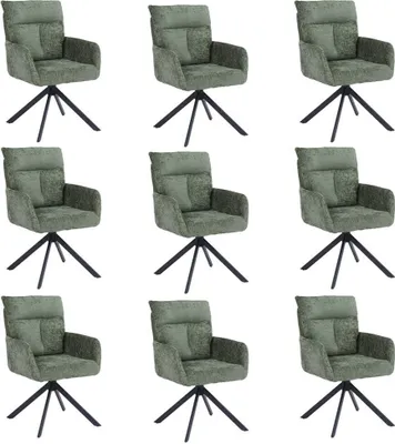Produktbild von HOME DELUXE Esszimmerstuhl mit Armlehne ALUNA Chenille - 9er Set Grün I Küchenstuhl, Polsterstuhl, Designstuhl, Armlehnstuhl, Armlehne, Lehne, Gepolstert, Edel, Modern, Retro, Hochwertig, Weich, Stilvoll, Pflegeleicht, Wohnzimmer, Drehfunktion