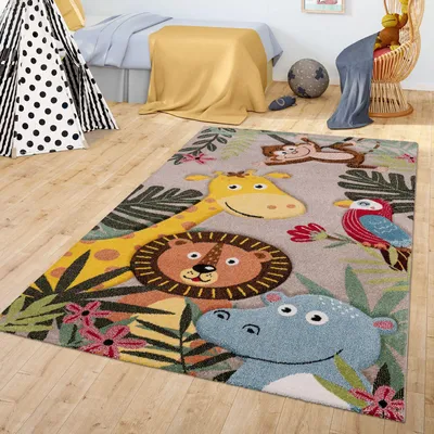 Produktbild von TT Home Kinderzimmer Teppich Junge Mädchen Kinderteppich Dschungel Tiere Modern Größe 200x290 cm