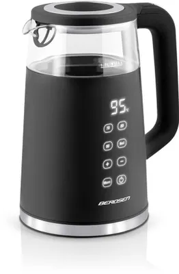 Productafbeelding van Waterkoker, roestvrij staal, inhoud 1,7 liter, temperatuurinstelling, warmhoudfunctie, touchpaneel, 2200 watt, dubbelwandig pirouetbasis, waterkoker, stil, zwart