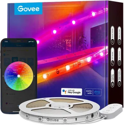 Produktbild von Govee LED-Lichtstreifen 5m, Durchsichtig, Wi-Fi, Bluetooth, Farbwechsel, Sprachsteuerung (Alexa/Google Assistant), Smartphone Fernsteuerung, Kunststoff, H619a