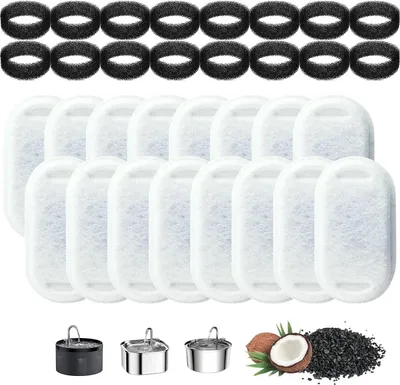Produktbild von 32-teiliges Set Filterkartuschen für Katzenbrunnen – Ersatzfilter für Trinkbrunnen – Enthält 16 Aktivkohlefilter und 16 Schwammfilter