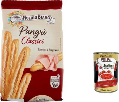 Produktbild von 16x Mulino Bianco Pangrì Grissini Crostini mit nachhaltigem Mehl 300g + Italian gourmet polpa 400