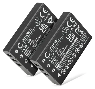 Image de CELLONIC 2x Batterie pour Appareil photo Compatible avec Besteker 312P 1080p 24MP 16x Zoom, 312PO 1080p 24MP 16x Zoom, Pro 4K AC1, Compatible avec Ordro NP-120 - (1700mAh, 3.7V)
