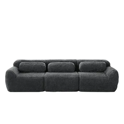 Zdjęcie produktu dla AIORBER Modułowa sofa 3-osobowa, wysokiej jakości pluszowa tkanina, antypoślizgowy spód, wysoce elastyczna pianka, ergonomiczne podparcie, bez montażu, szara