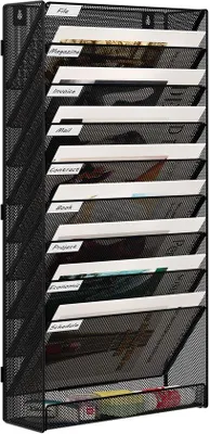 Image de Organisateur mural métallique Ibzoa®, 10 compartiments pour documents et magazines, revêtement par poudre, dimensions : 32,5 x 10,8 x 63,5 cm