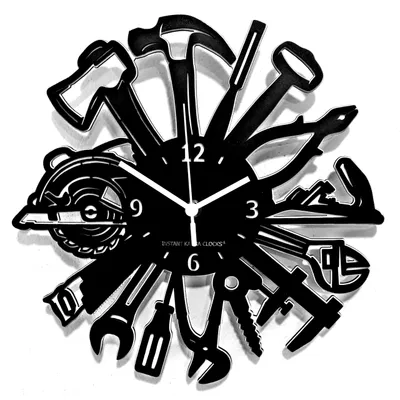 Wandklok mit Werkzeugdesign, 30 cm, schwarz, leise
