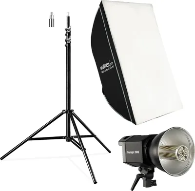 Productafbeelding van Walimex Pro complete set met 35W LED studioverlichting, 90 x 60 cm softbox, lampstatief tot 256 cm, studioverlichting met een kleurtemperatuur van 5000 K, lichtstatief met veerdemping, professionele fotostudio set