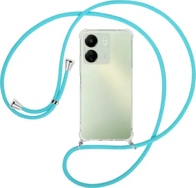 Produktbild von Handykette Backcover-Schutzhülle mit Band (Metall silberfarben) für Xiaomi Redmi 13C (6.71'') - türkis