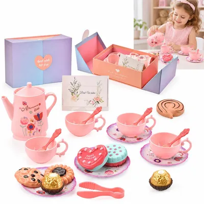 Produktbild von Kinder Teeset Spielzeug mit Aufbewahrungsbox, Spielzeug Teeservice für Mädchen, Rollenspiel Küche Set, Geburtstagsgeschenk für Kinder 3-8 Jahre