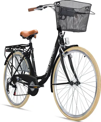 Produktbild von Bergsteiger Paris 26 Zoll Damenfahrrad, ab 140 cm, Korb, Fahrrad-Licht, Shimano 6 Gang-Schaltung, Damen-Citybike, Damenrad im Retro-Design