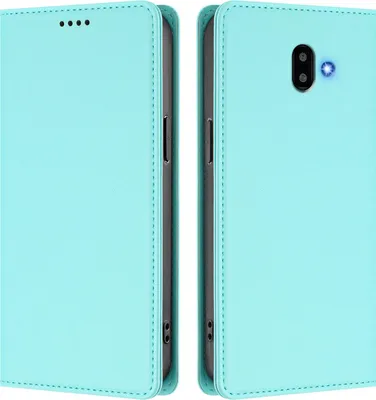 Produktbild von Handyhülle für Samsung Galaxy J6 Plus, Kunstleder Klapphülle Stoßfeste Magnetische Hülle mit Ständer Türkis