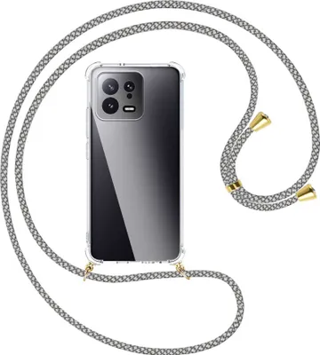 Produktbild von Handykette Backcover-Schutzhülle mit Band (Metall goldfarben) für Xiaomi 13 (6.28'') - weiß/grau kariert