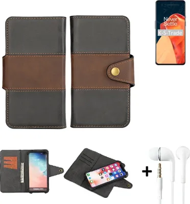 Produktbild von K-S-Trade Handyhülle Schutzhülle Bookstyle Wallet-Case kompatibel mit OnePlus 9 + earphones Bumper rundumschutz schwarz-braun 1x