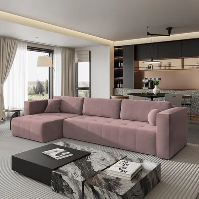 Produktbild von Masseno Ecksofa OLVERA mit Schlaffunktion L-Form, Sofa mit Bettkasten, Wohnzimmersofa, Couch, Soffa, Bettsofa, Couchgarnitur- Rosa, KRONOS 27