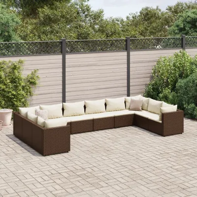 Produktbild von 10-tlg. Garten-Lounge-Set mit Kissen Braun Poly Rattan - Gartenmöbelgarnituren 3308281